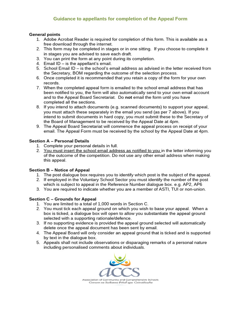 Guidance To Appellants For Completion of The Appeal Form | PDF ...