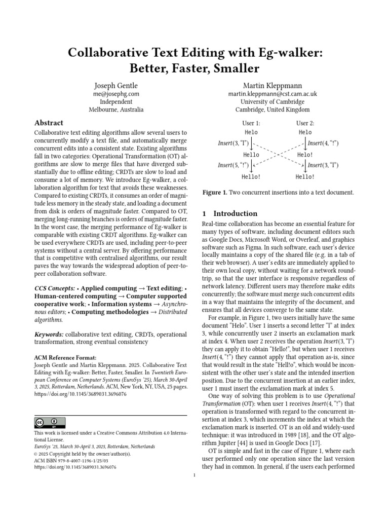 Collaborative Text Editing With Eg-Walker: Better, Faster, Smaller ...
