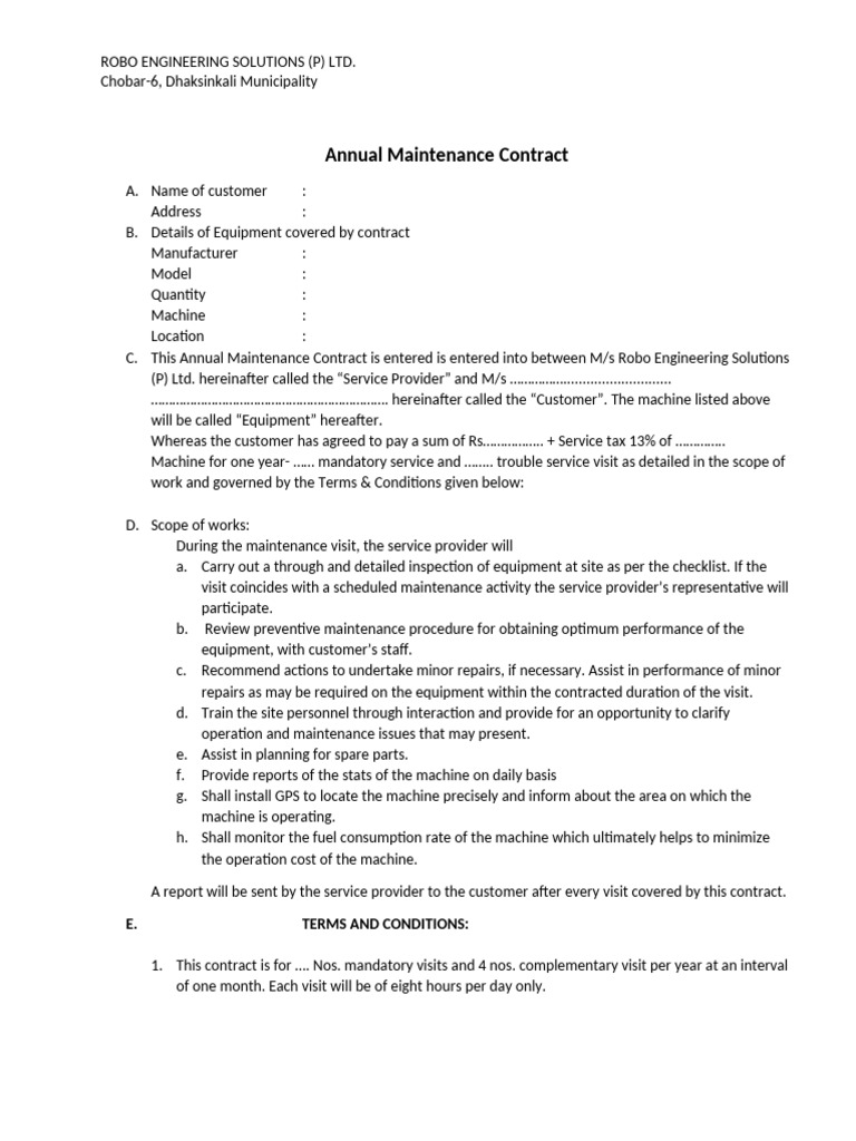 Annual Maintenance Contract Overview | PDF