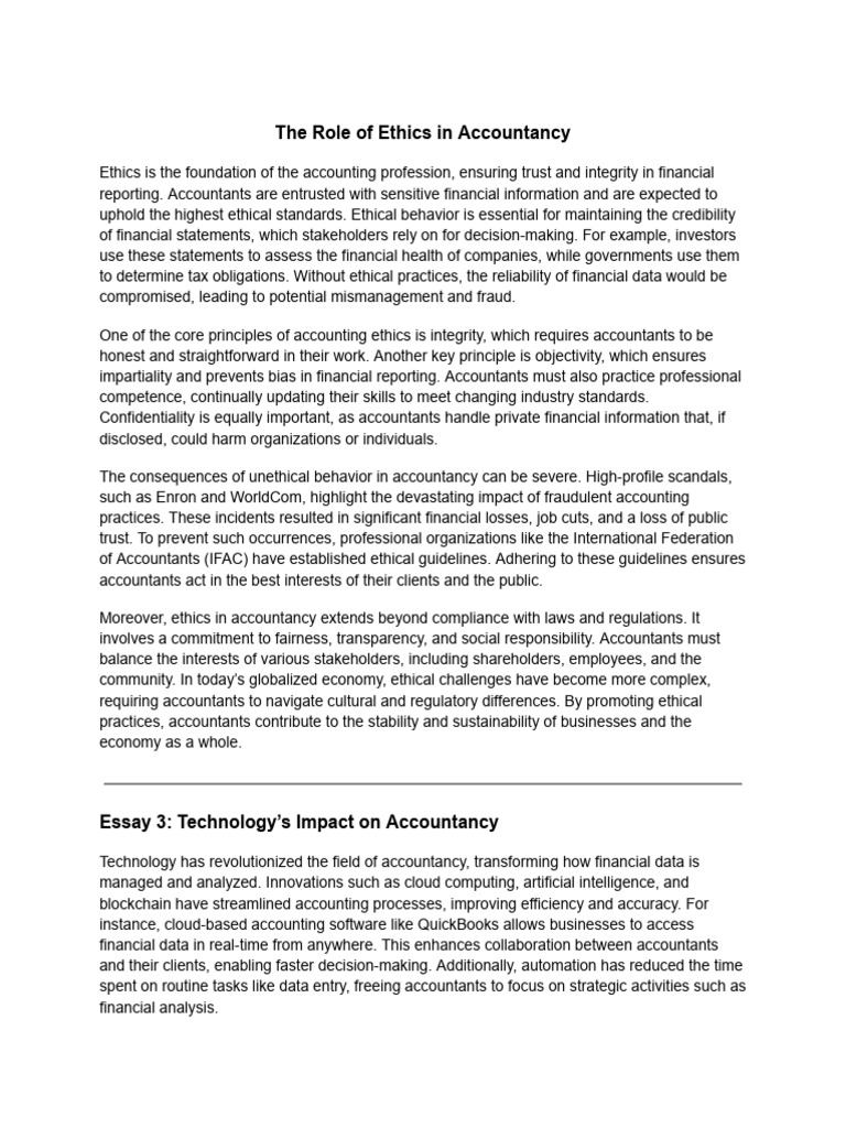 The Role of Ethics in Accountancy | PDF | Accounting | Expense