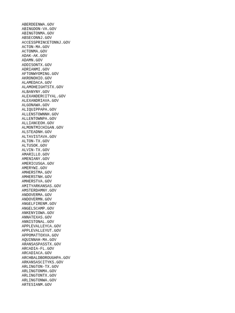List of U.S. Government Domains | PDF | Federal Government Of The ...