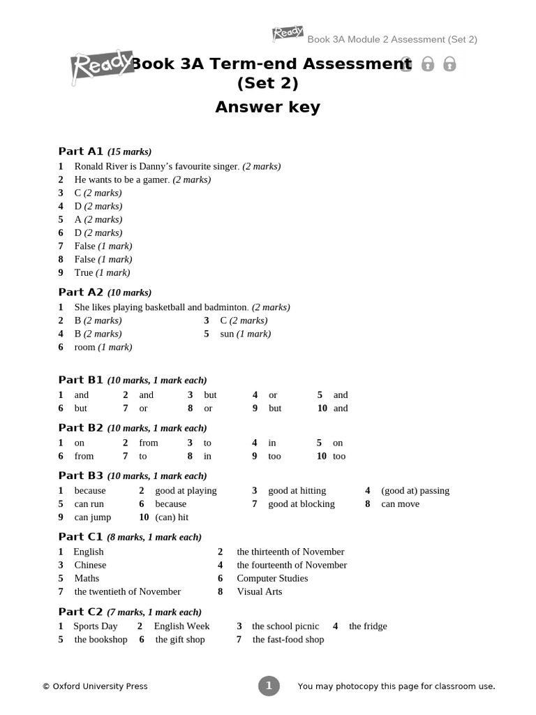 Ready Assessment 3A Term-End Set2 3 Answers | PDF | Vocabulary ...