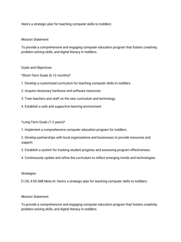 Computer Skills Curriculum for Toddlers | PDF | Teachers | Strategic ...