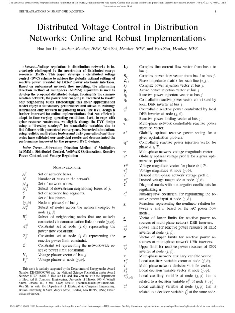 Distributed Voltage Control in Distribution Networks - Online and ...