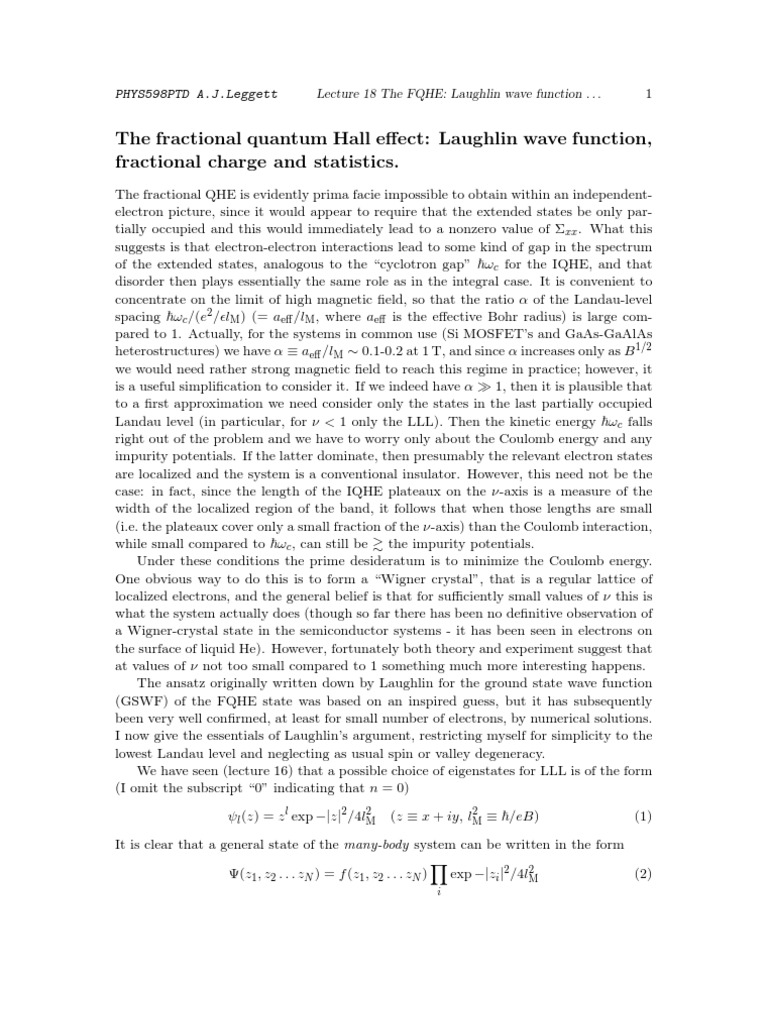 Laughlin Wave Function in FQHE | PDF | Wave Function | Mechanical ...