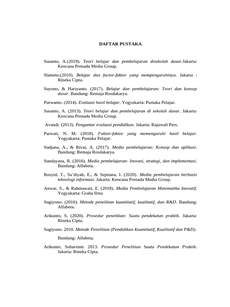Daftar Pustaka Pendidikan dan Pembelajaran | PDF