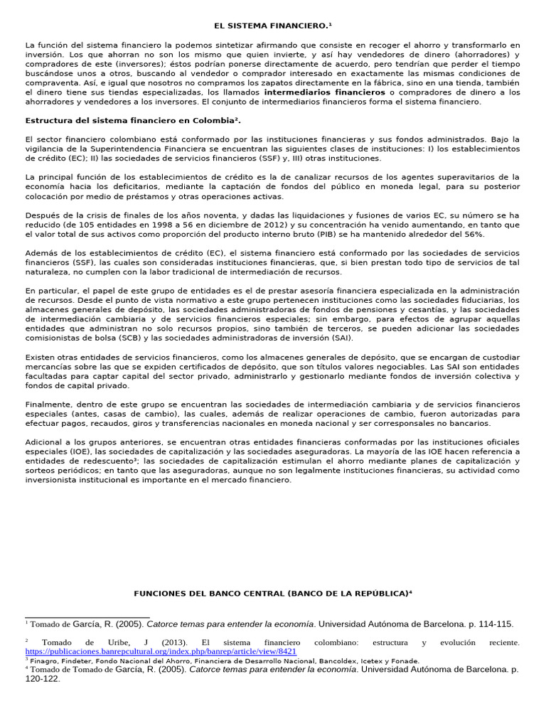 Estructura y funciones del sistema financiero colombiano | PDF | Bancos ...