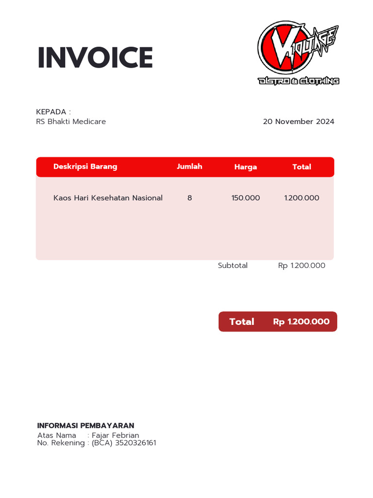 Invoice Kaos RS Bhakti Medicare | PDF
