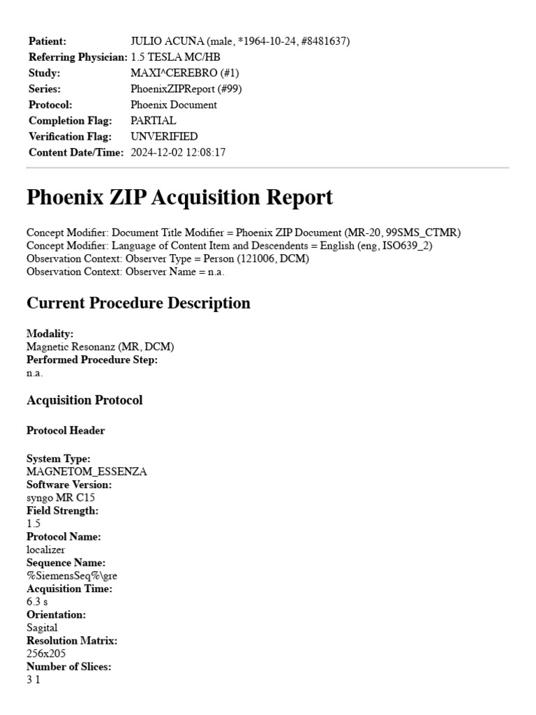 Phoenix ZIP MR Acquisition Report | PDF