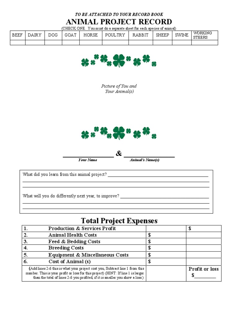 4H Animal Record Book PDF Horse Breeding Livestock