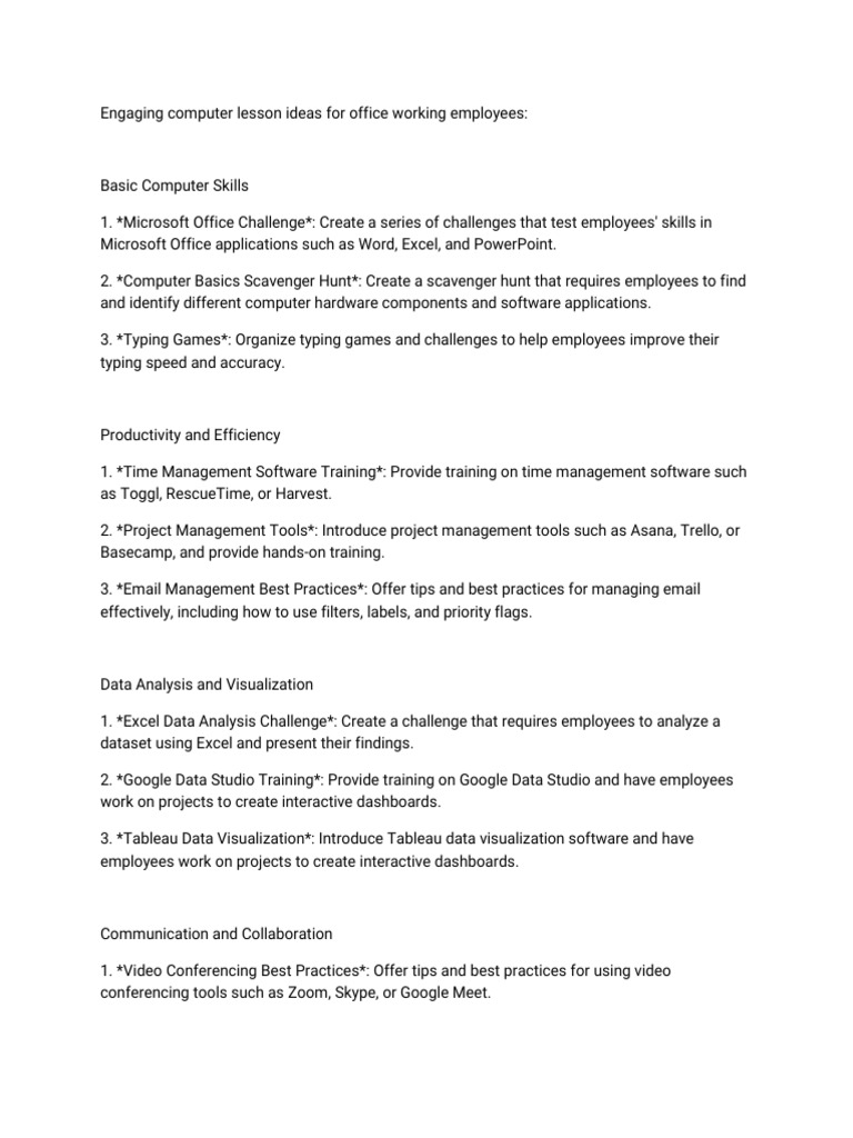 Engaging computer lesson for employees | PDF | Microsoft Excel ...