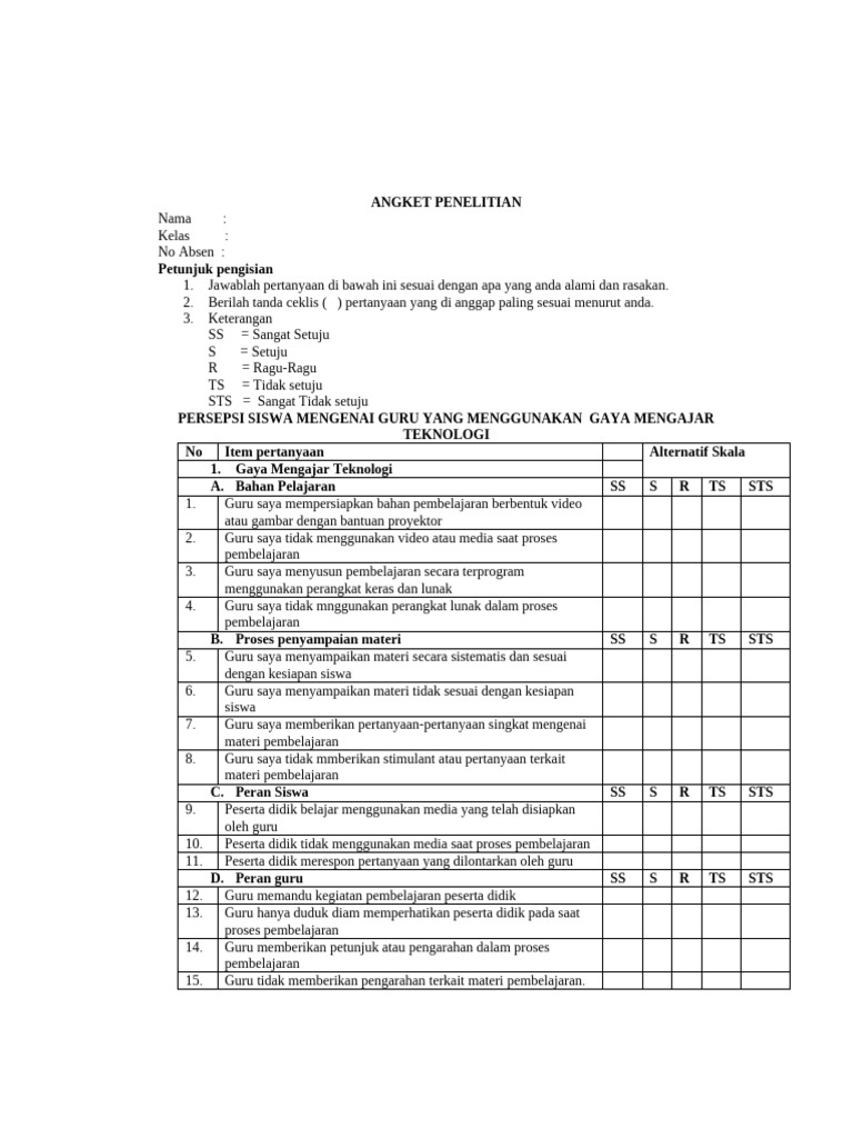 Angket Penelitian 01 | PDF