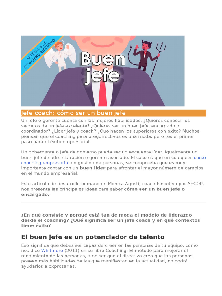 Cómo ser un buen jefe coach | PDF | Liderazgo | Sicología