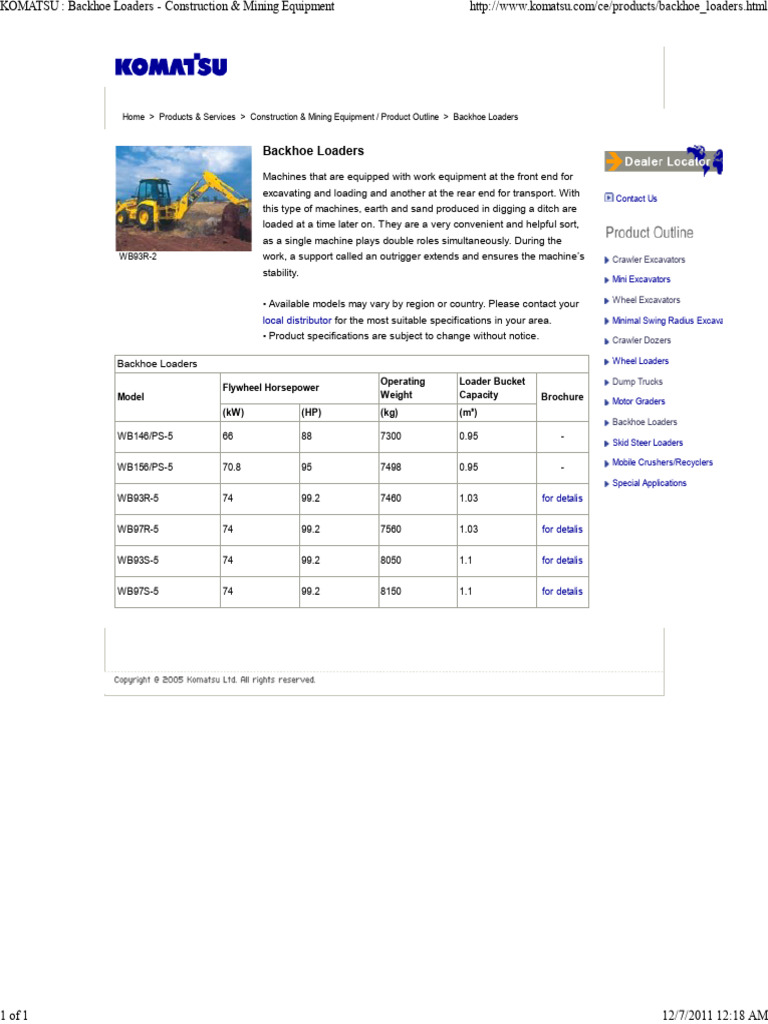 KOMATSU - Backhoe Loaders - Construction & Mining Equipm | PDF | Loader ...