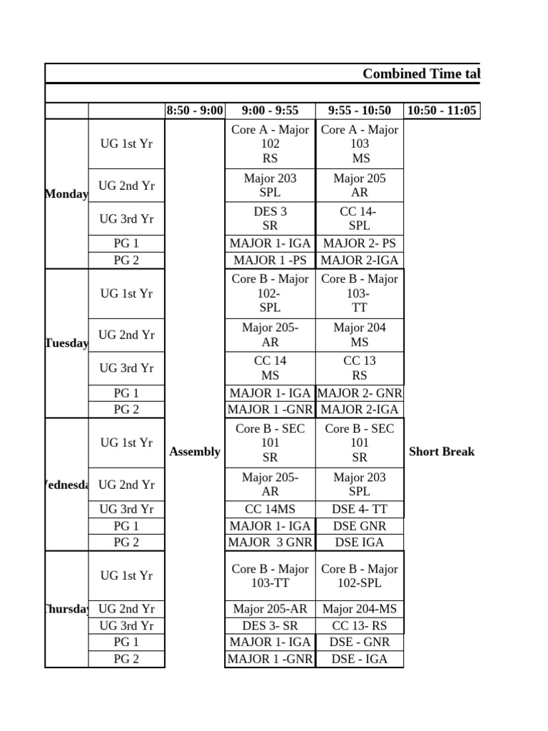 Even Semester Timetable 2025 | PDF