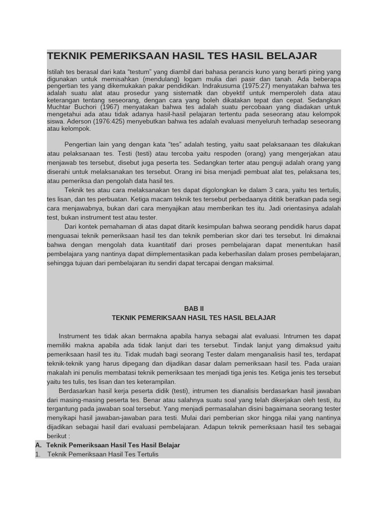 Teknik Pemeriksaan Hasil Tes Belajar | PDF