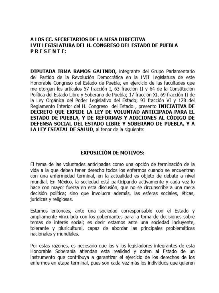 Ley de Voluntad Anticipada en Puebla | PDF