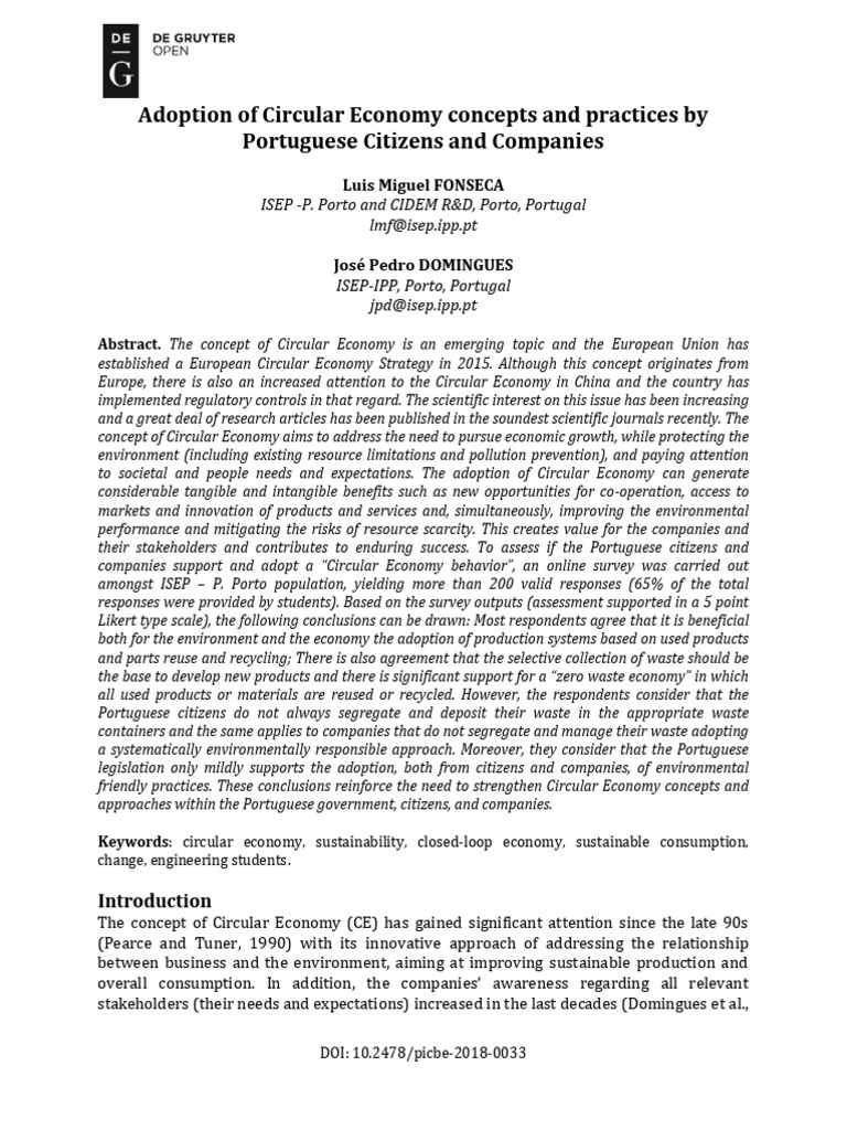 Adoption of Circular Economy Concepts and Practice | PDF | Economies