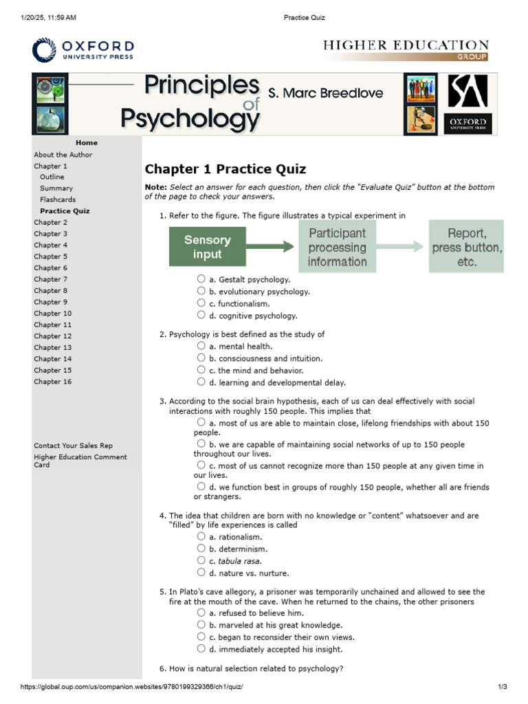 AP Psychology Unit 1.1 Practice Quiz | PDF | Psychology | Psychological ...