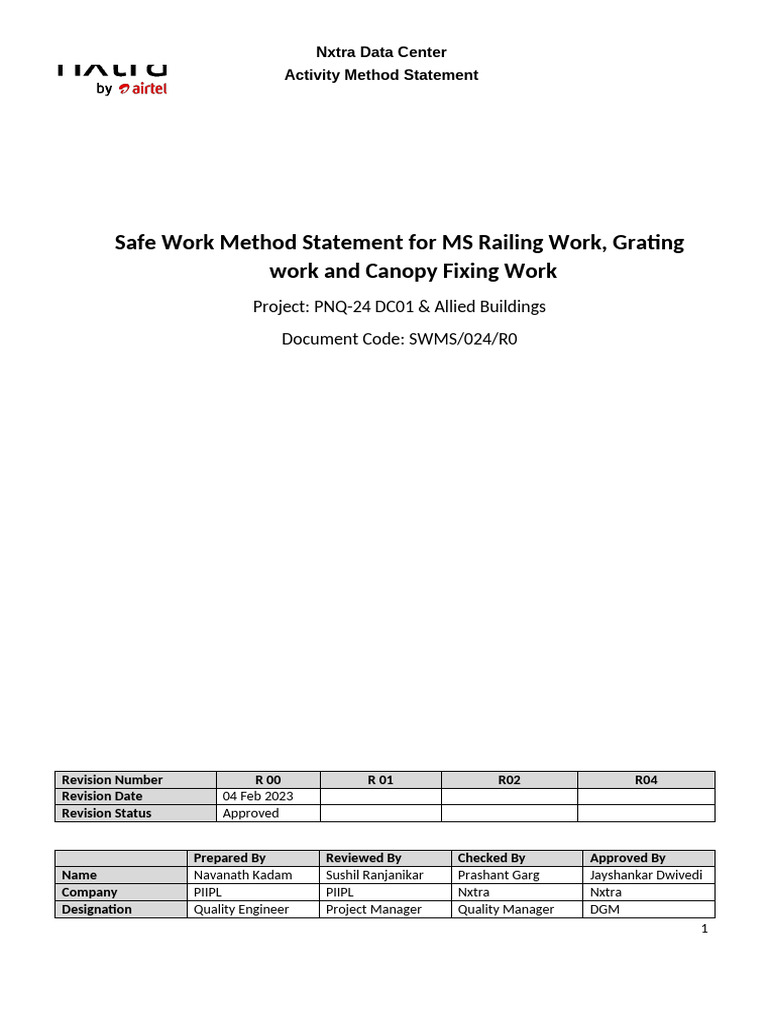 MS Railing Work Method Statement | PDF | Paint | Welding