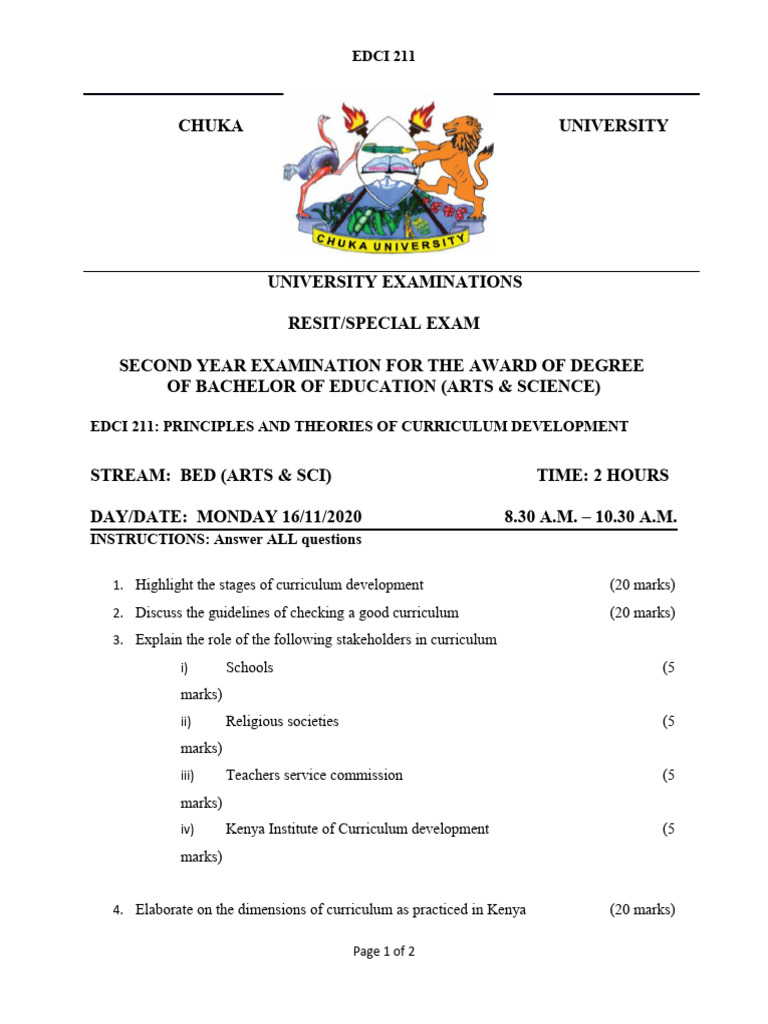 EDCI 211 Curriculum Development Exam | PDF