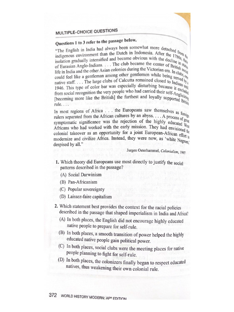 Unit 6 Imperialism MCQs & SAQs | PDF