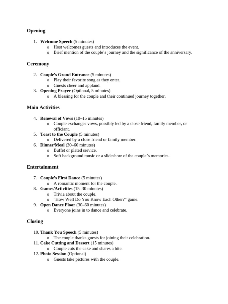 Wedding Anniversary Program Flow | PDF