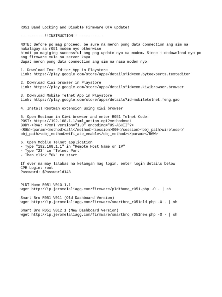R051 Band Locking Firmware Update Guide | PDF