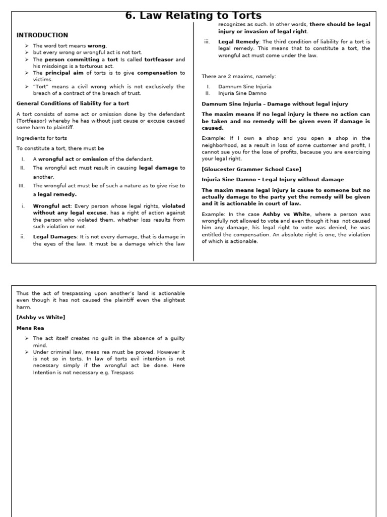 Law of Torts | PDF | Tort | Legal Remedy