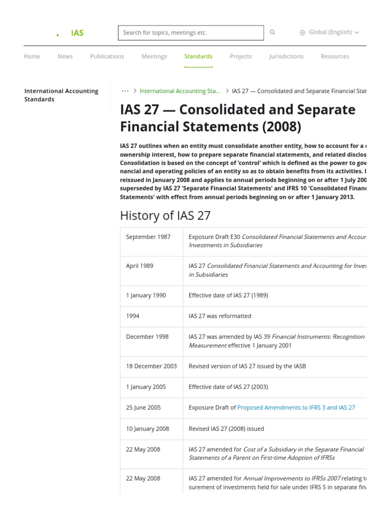 IAS 27: Consolidated Financial Statements | PDF | International ...