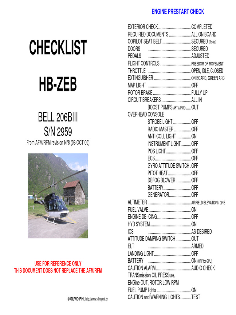 Bell 206B3 Checklist | PDF