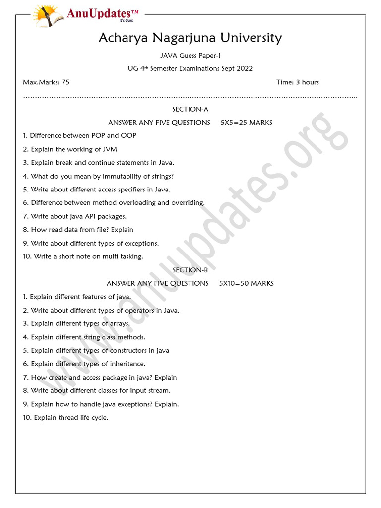 Java UG 4th Sem Exam Guess Papers | PDF | Method (Computer Programming ...