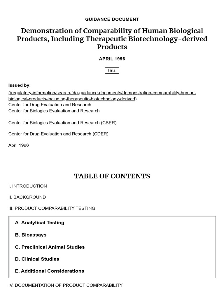 Comparability Guidance for Biologics | PDF | Pharmacology | Food And ...