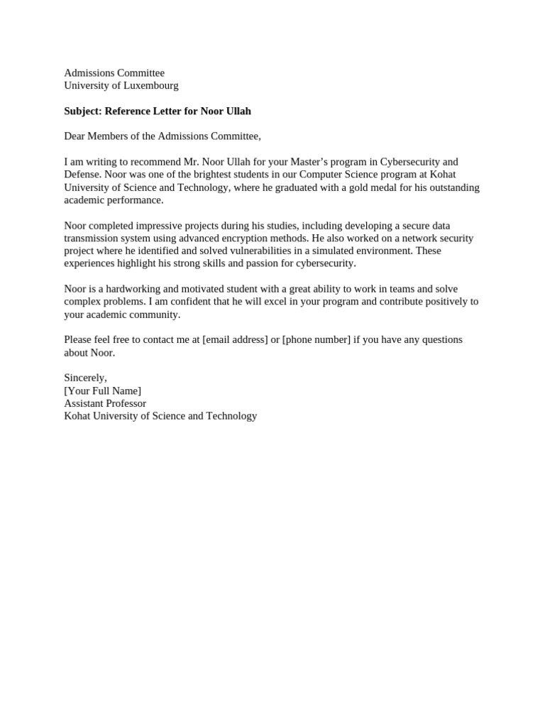 Referance Letter Admissions Committee | PDF | Science | Computer Science