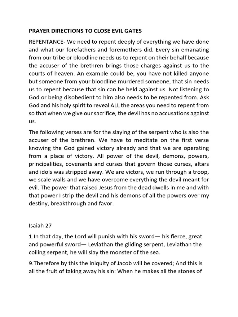 Closing Demonic Gates Through Prayer | PDF | Demons | Satan