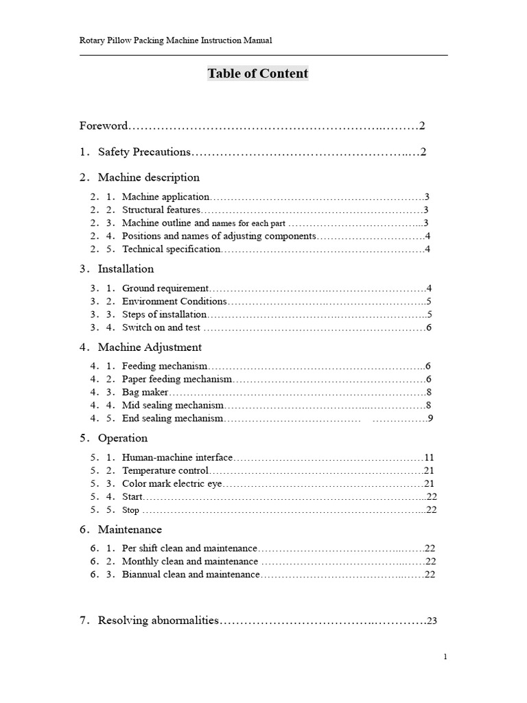 Rotary Pillow Packing Machine Manual | PDF | Bearing (Mechanical ...