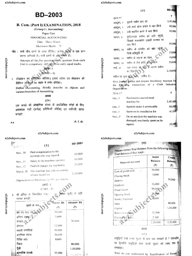 Bcom Part 1 Accounting Financial Accounting 2018 | PDF