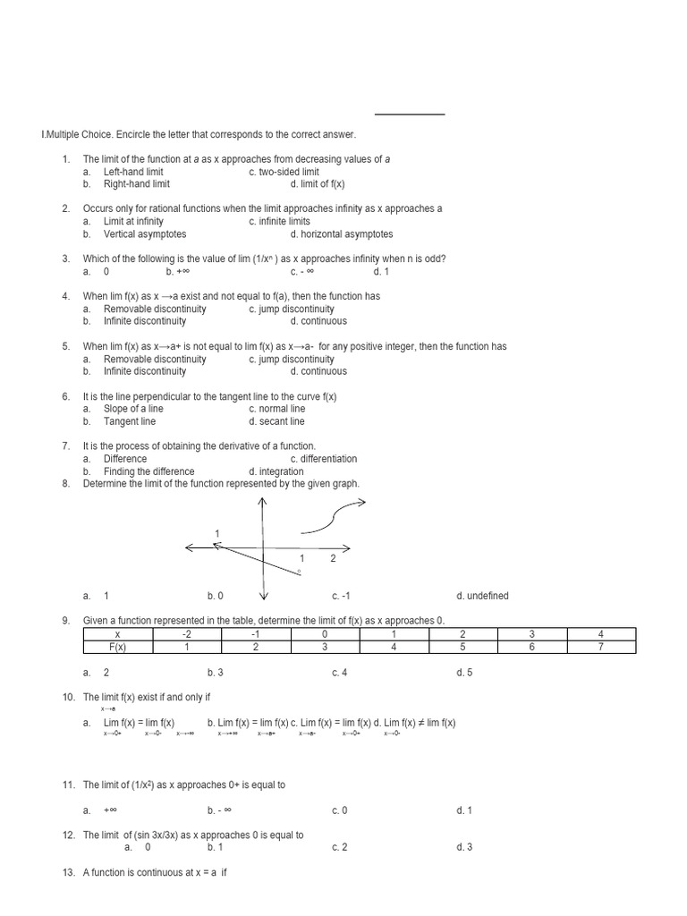 Basic Calculus Assessment Questions | PDF | Tangent | Slope