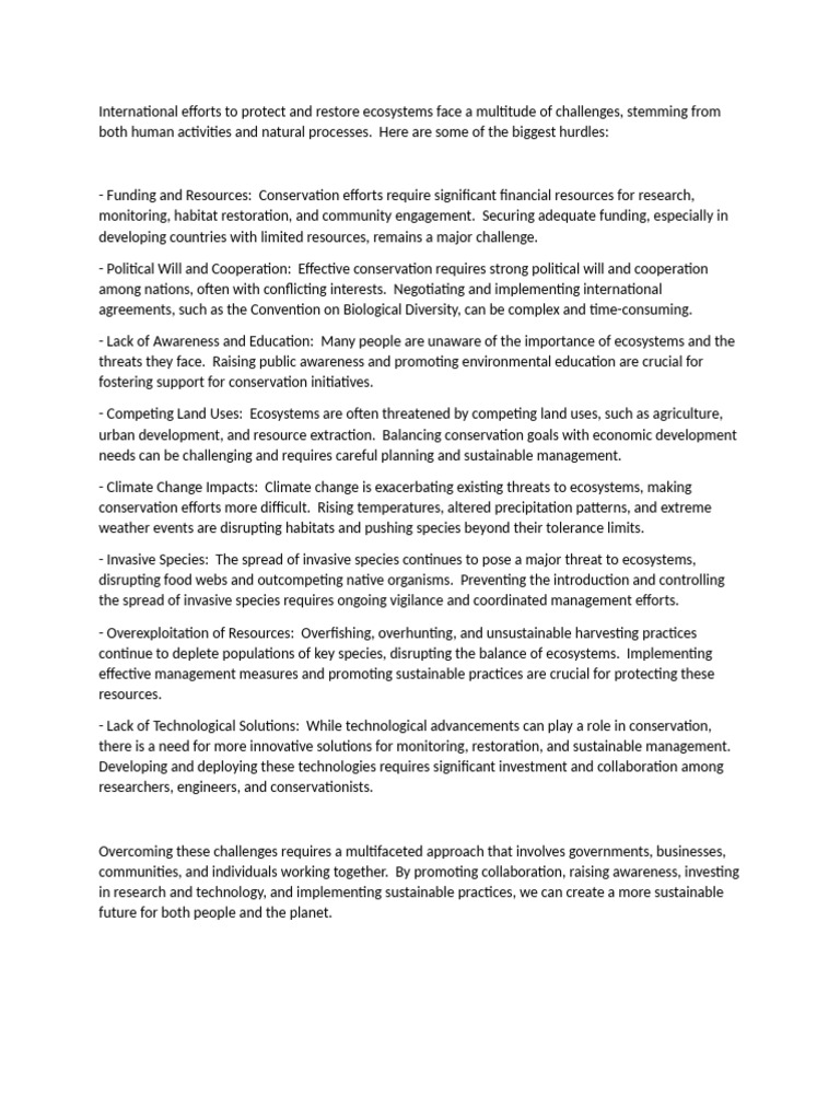 No 6international Efforts To Protect and Restore Ecosystems Face | PDF ...