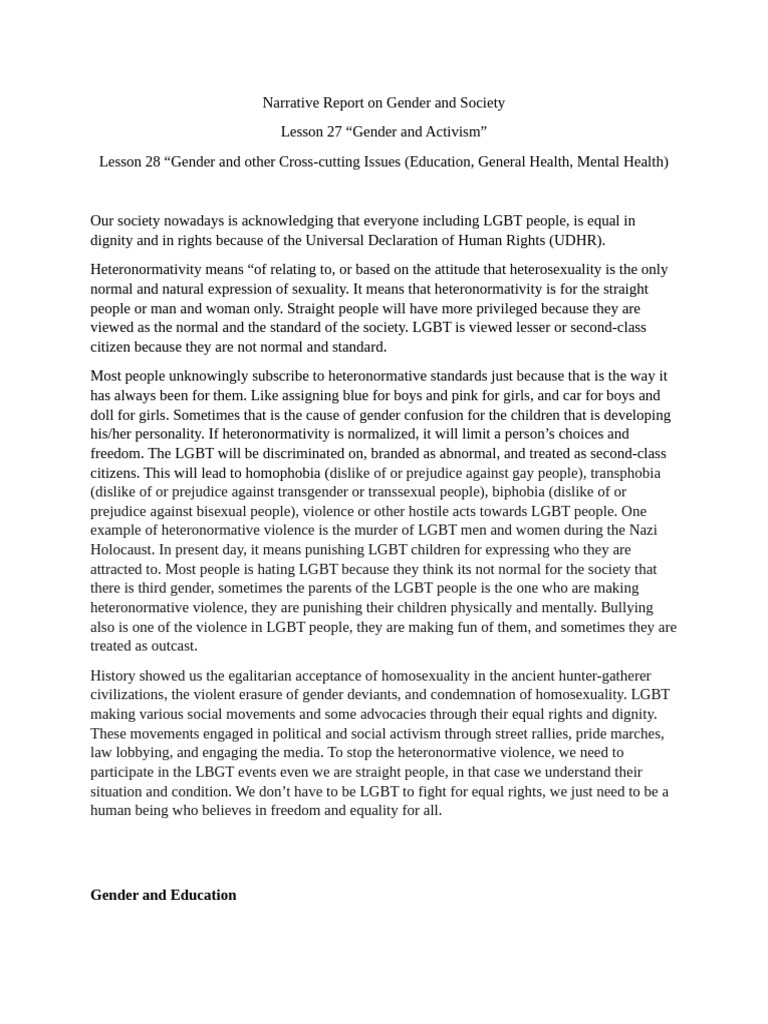 Gender, Activism, and Health Insights | PDF | Gender | Gender Studies