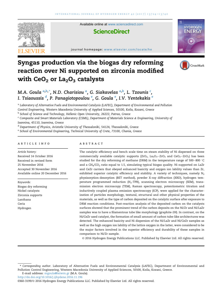 Biogas Dry Reforming with Ni Catalysts | PDF | Catalysis | Materials