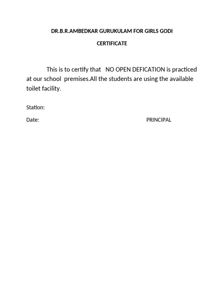 Certiificate of Open Defication | PDF