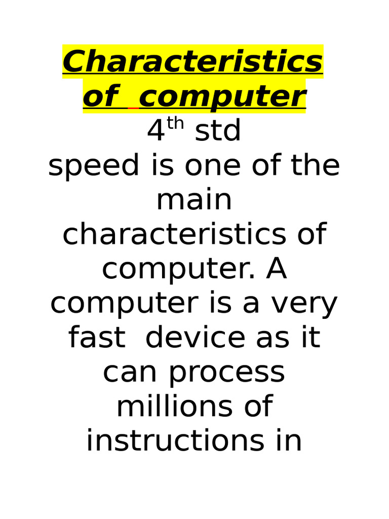 Computer Characteristics for 4th Grade | PDF