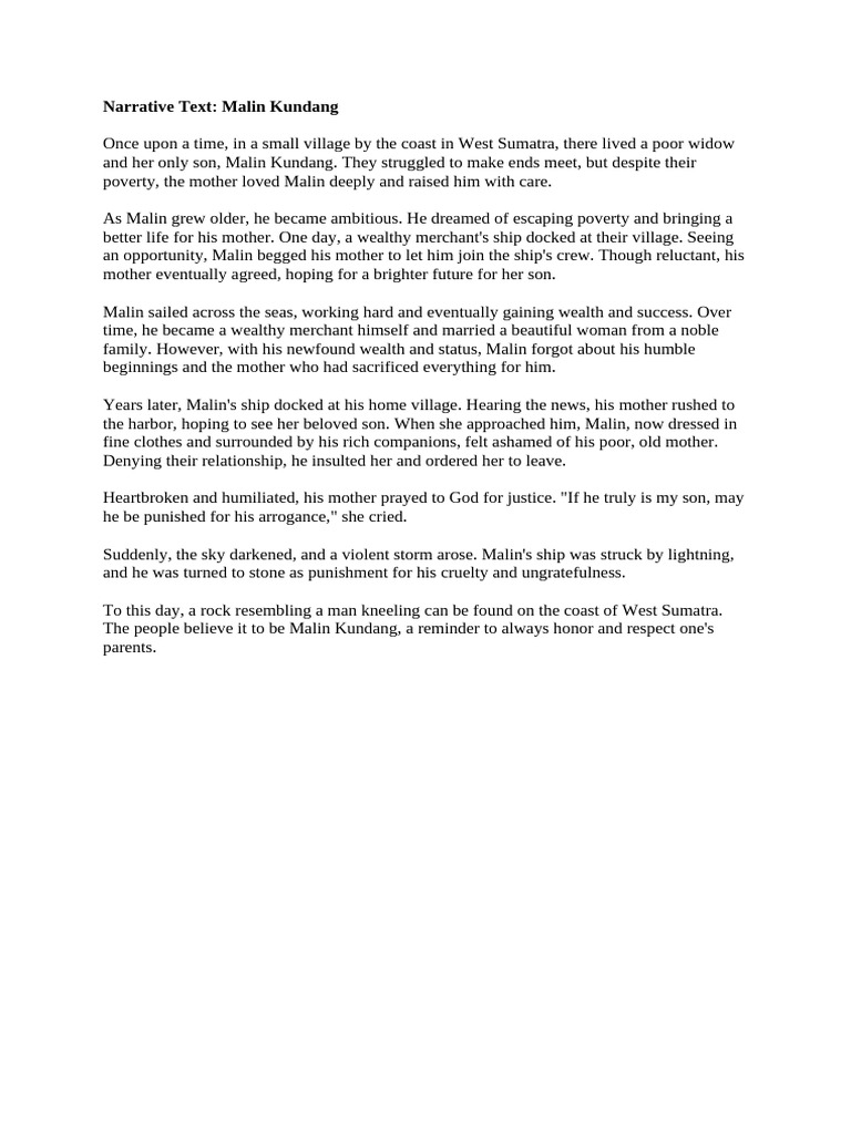 Malin Kundang: A Tale of Betrayal | PDF