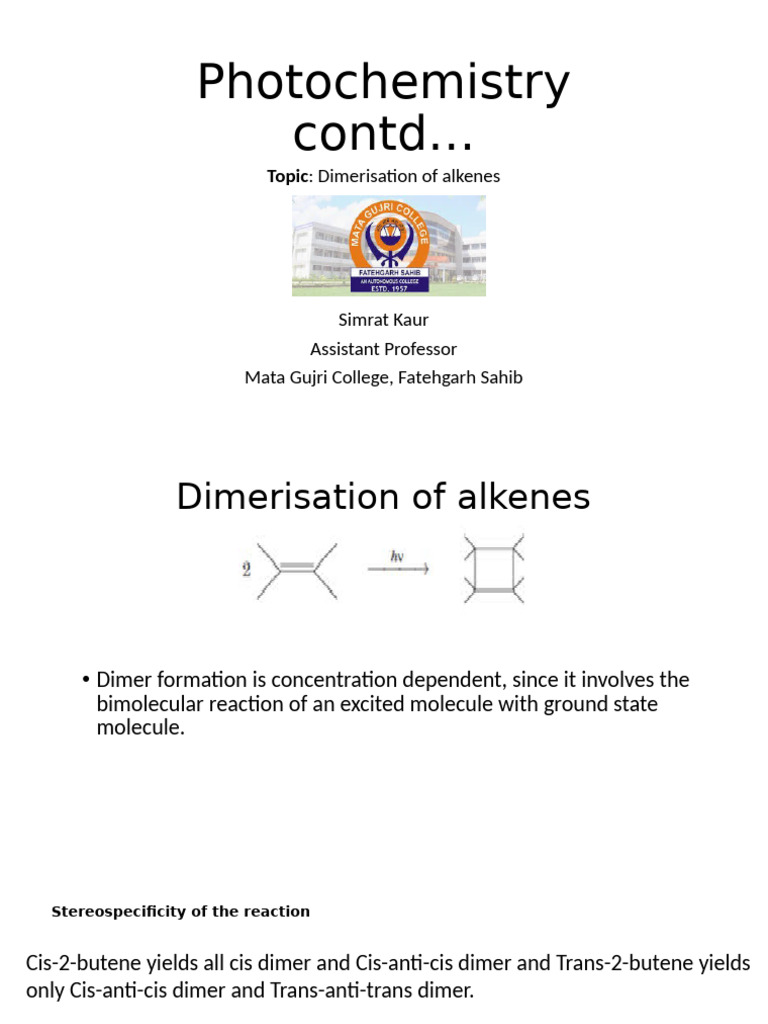 Dimerisation of Alkenes in Photochemistry | PDF