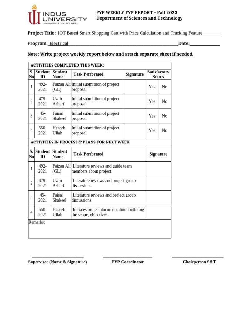 FYP Weekly Report Week 1 | PDF