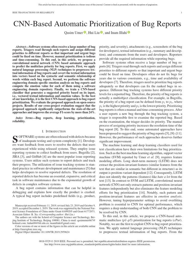CNN for Automatic Bug Report Prioritization | PDF | Deep Learning ...