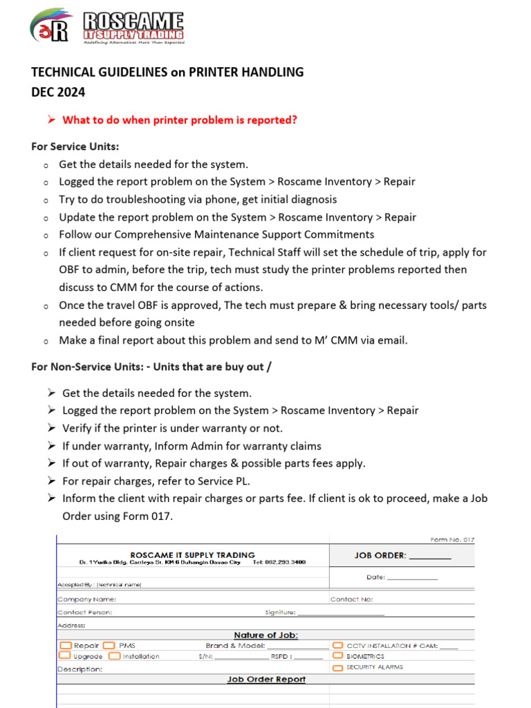 Printer Handling Technical Guidelines | PDF | Printer (Computing ...