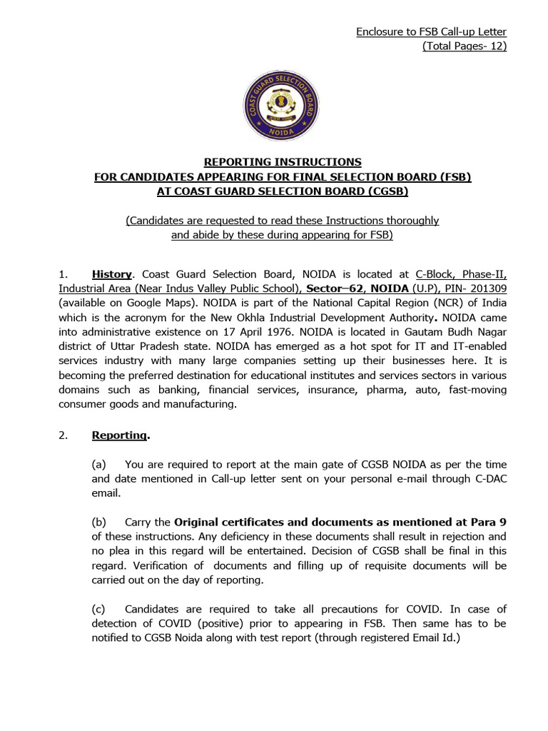 FSB Reporting Instructions for Coast Guard | PDF | Delhi