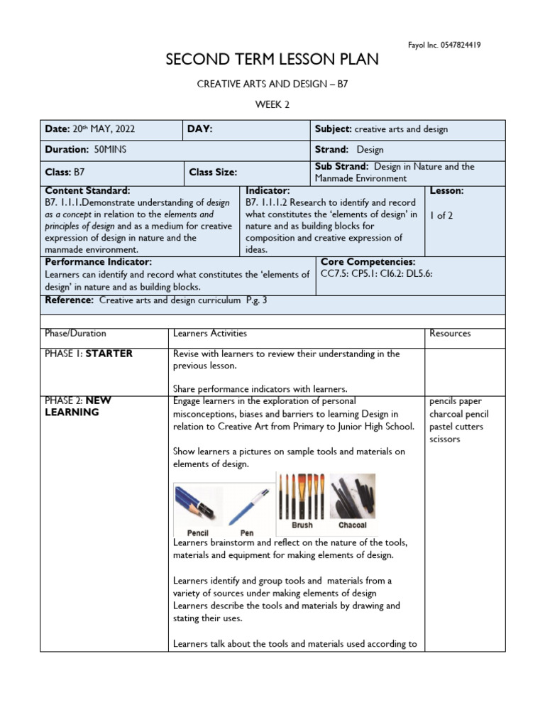 B7 Creative Arts Lesson Plan Overview | PDF | Drawing | The Arts